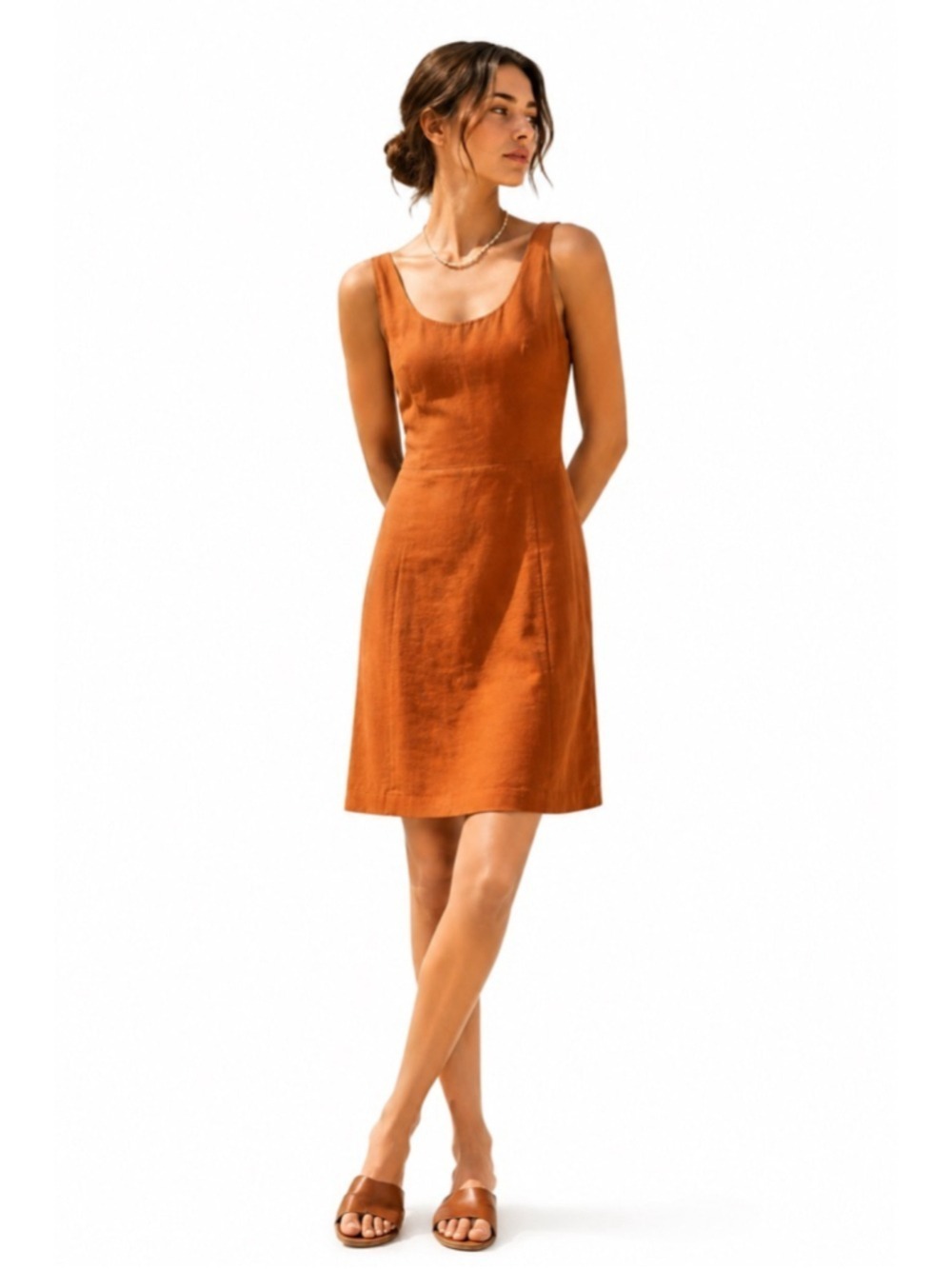 Vintage Georges Marciano Sleeveless Linen Sheath Dress Terracotta Coral fit M
